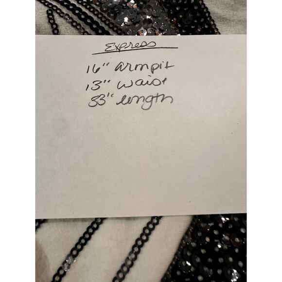 Express‎ Sheath Dress Womens S Black Silver Sequins Aztec Cap Sleeve Bodycon - Picture 12 of 12